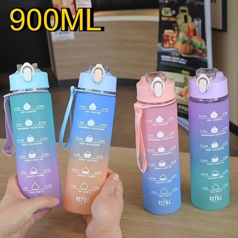 Smart Water Bottle Tracker - 900ml スポーツウォーターボトル 高温耐性 目盛り付きストローカップ レインボーフロスト プログレッシブカラー
