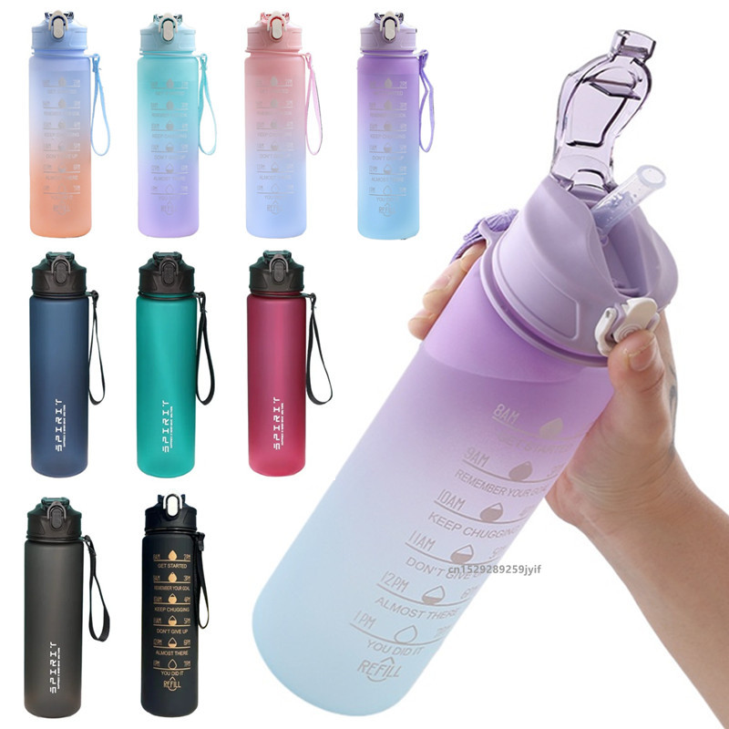 Smart Water Bottle Tracker - モチベーションを高めるスポーツウォーターボトル、ストロー付き、漏れ防止、ポータブル、アウトドアフィットネス、キャンプ用カップ