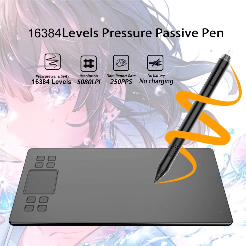 10×6 インチ描画タブレットバッテリーフリーペン 1638 - Digital Drawing Tablet のレビューと価格