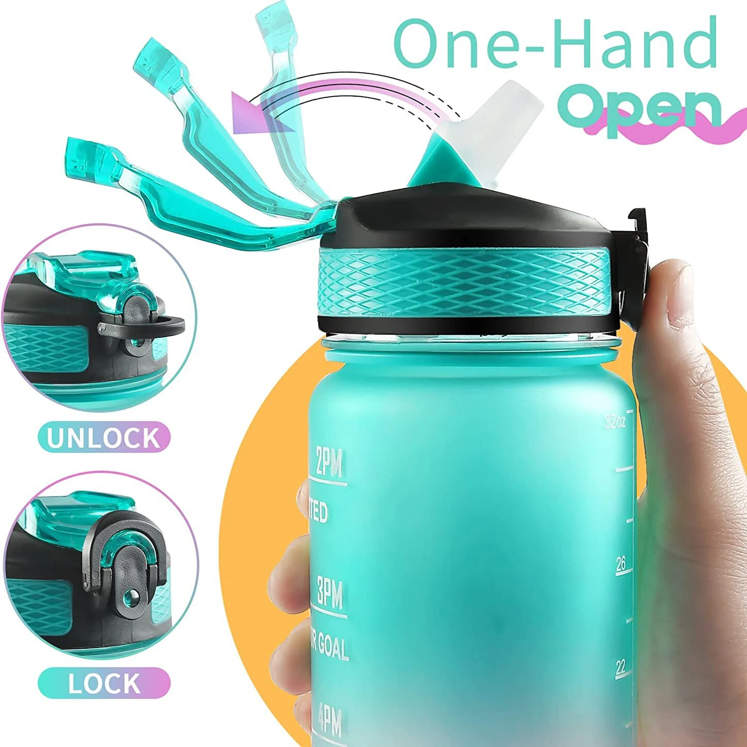 1L スポーツウォーターボトル ストローとタイムマーカー付き - Smart Water Bottle Tracker のレビューと価格
