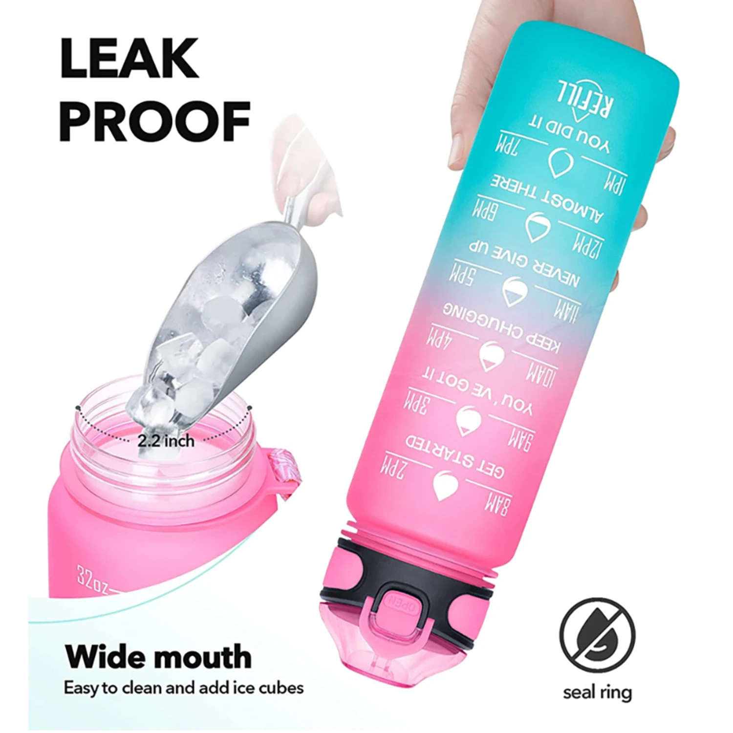 1L スポーツウォーターボトル ストローとタイムマーカー付き - Smart Water Bottle Tracker のレビューと価格
